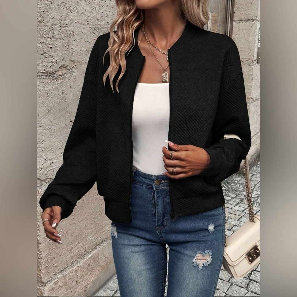 Zip-Up Textured Long Sleeve Jacket